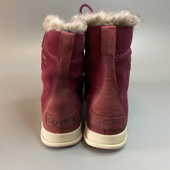 Sorel Joan Explorer Winter Boots Rich Wine Maroon Faux Fur 6.5 NEW - Picture 4 of 5
